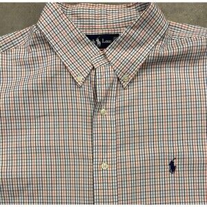 Ralph Lauren Dress Shirt Mens 17.5 36/37 Blue Orange Black Check Classic Fit